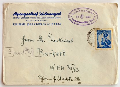 Briefumschlag Österreich Krimml Krimmlerwasserfälle Schönangerl