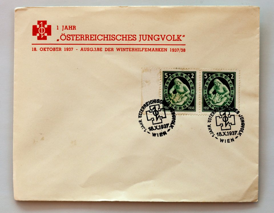 Briefmarke Österreich 1937 Ersttagsbrief Jugendwerk Winterhilfswerk 1