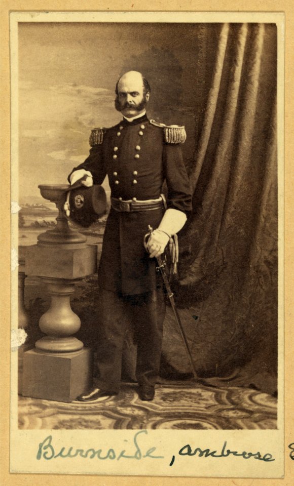 Brig. Gen. Ambrose E. Burnside, full-length studio portrait, standing, facing slightly left, wearing military uniform LCCN2008680199