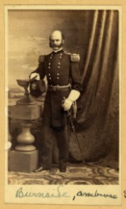 Brig. Gen. Ambrose E. Burnside, full-length studio portrait, standing, facing slightly left, wearing military uniform LCCN2008680199