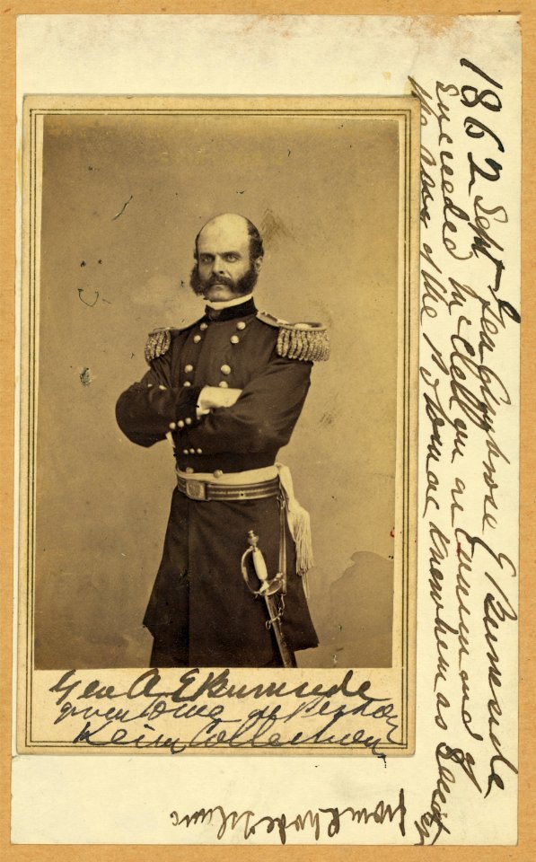Brig. Gen. Ambrose E. Burnside, three-quarter length portrait, standing, facing slightly left, arms folded across chest, wearing military uniform LCCN2008680200