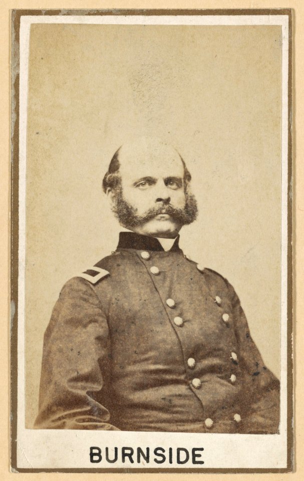 Brig. Gen. Ambrose E. Burnside, head-and-shoulders portrait, head three-quarters to the right, facing front, wearing military uniform LCCN2013646449