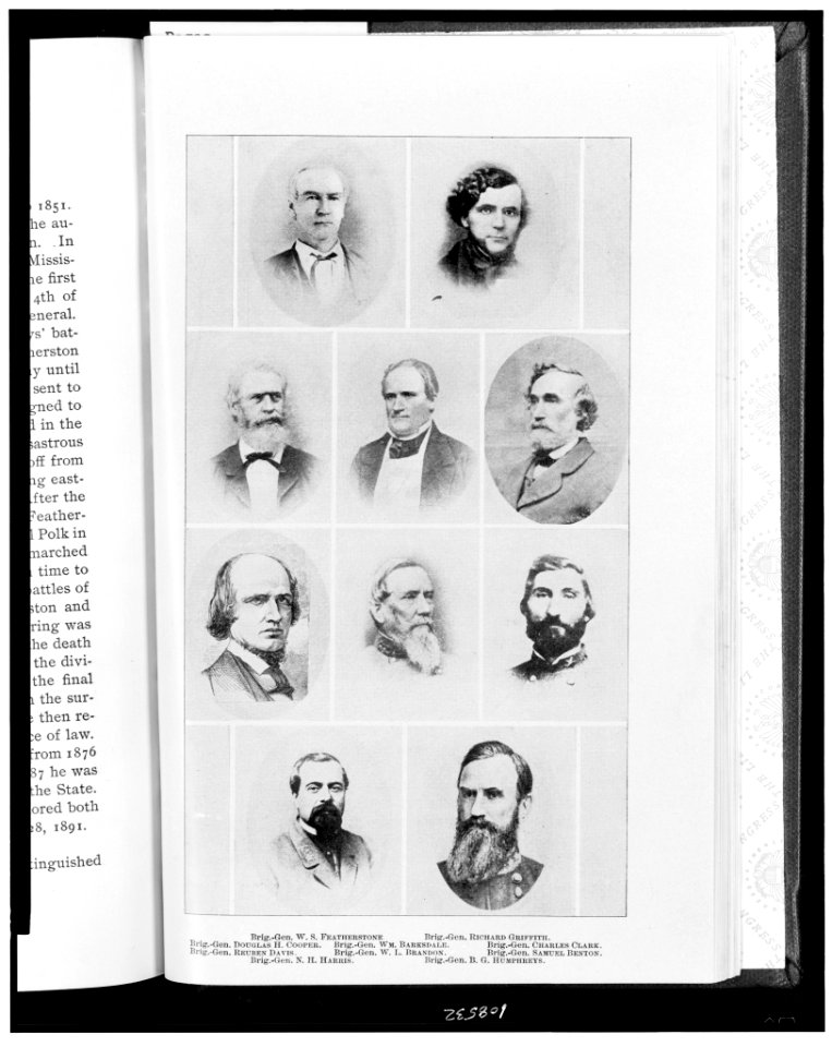 Brig.-Gen. W.S. Featherstone; Brig.-Gen. Richard Griffith; Brig.-Gen. Douglas H. Cooper; Brig.-Gen. Wm. Barksdale; Brig.-Gen. Charles Clark; Brig.-Gen. Reuben Davis; Brig.-Gen. W.L. Brandon; LCCN93513130