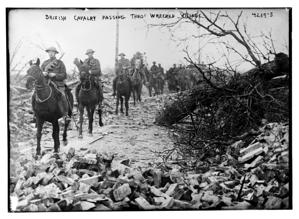 British Cavalry passing thro' wrecked village LCCN2014704818
