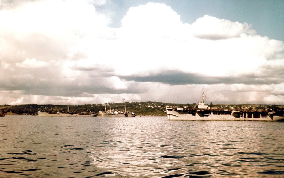 British Merchant Aircraft Carrier in port during World War II