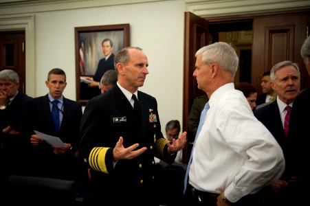 Chief of U.S. Naval Operations Adm. Jonathan Greenert, left, speaks with U.S. Rep 130507-N-WL435-010