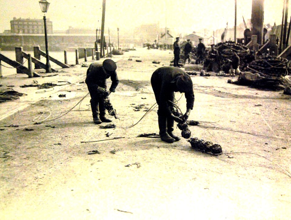 British sailors preparing nets and mines to strafe U boats, WWI (21331856820)