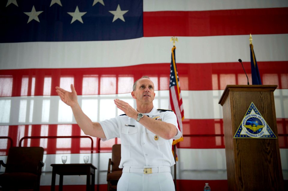 Chief of U.S. Naval Operations Adm. Jonathan Greenert speaks to Sailors during an all-hands call at Naval Air Station Jacksonville, Fla., May 3, 2013 130503-N-WL435-007