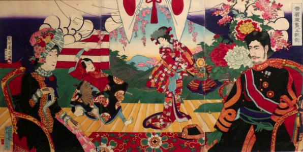 Emperor and Empress at Kabuki by Hashimoto Chikanobu