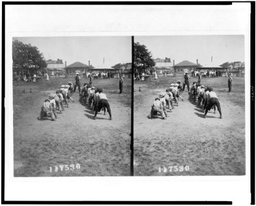 Children forming two lines on a playground LCCN96502568