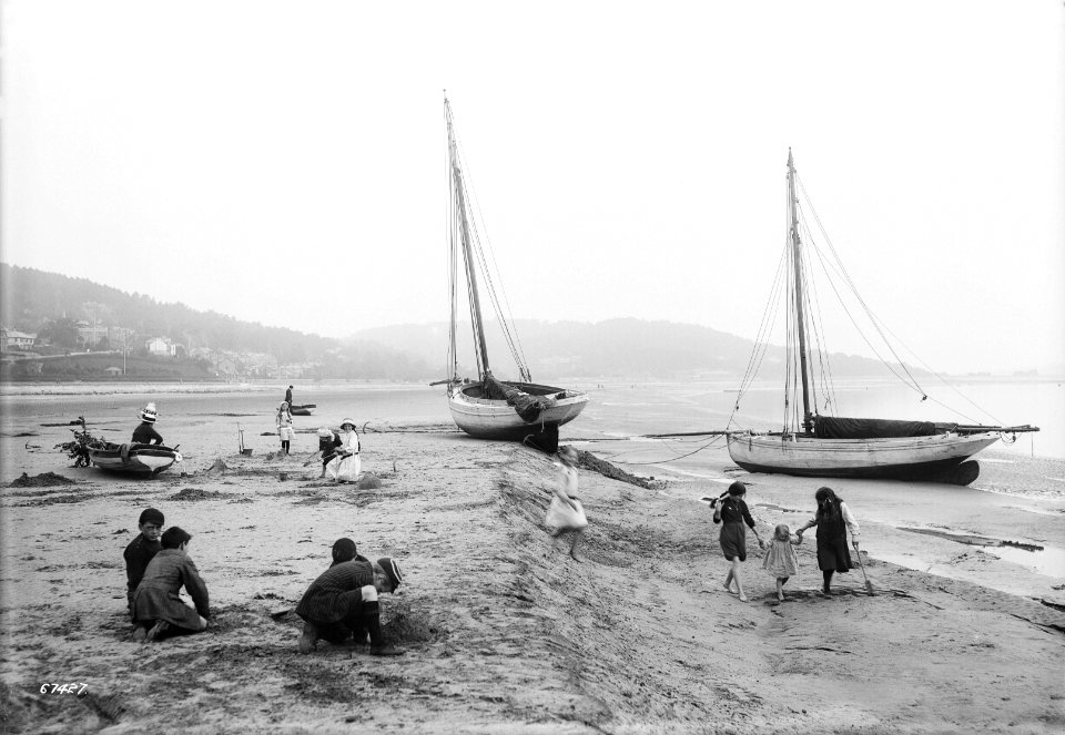 Children playing on beach, Grange-over-Sands, Cumbria RMG G03304