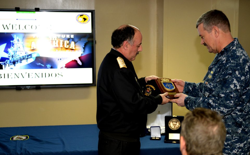 Chilean distinguished visitors aboard USS America 140823-N-LD343-023