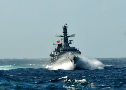 Chilean navy frigate Capitan Prat participates in a live-fire exercise