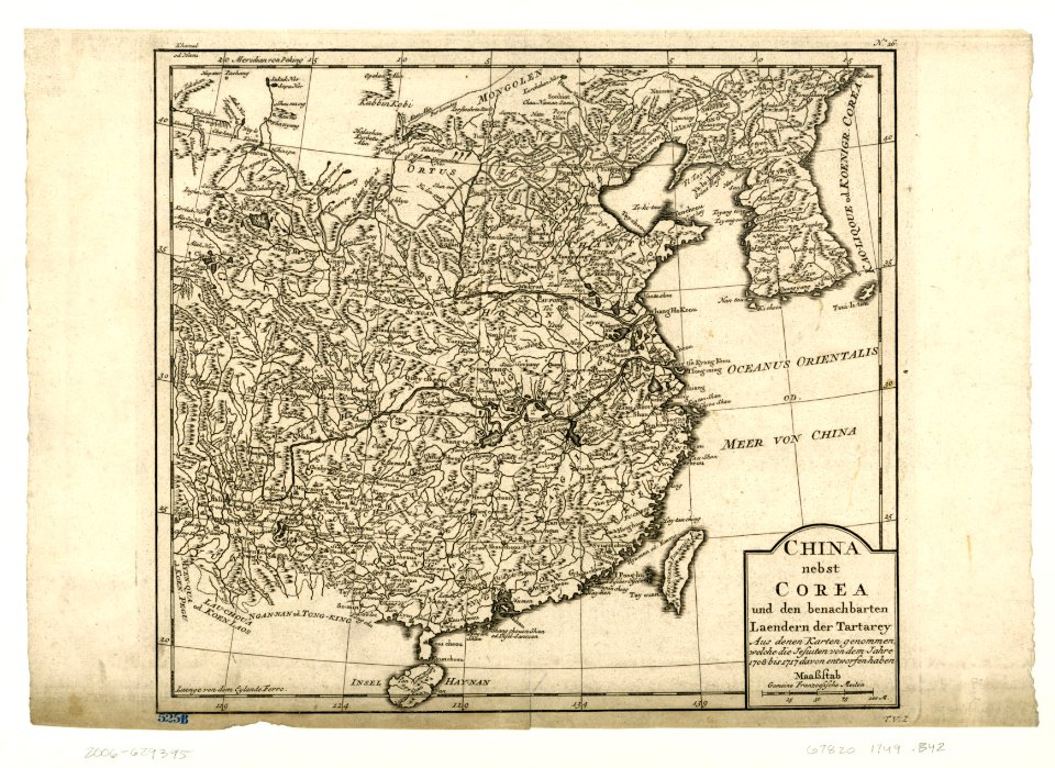 China nebst Corea und den benachbarten Laendern der Tartary aus denen Karten genommen, welche die Jesuiten von dem Jahre 1708 bis 1717 davon entworfen haben
