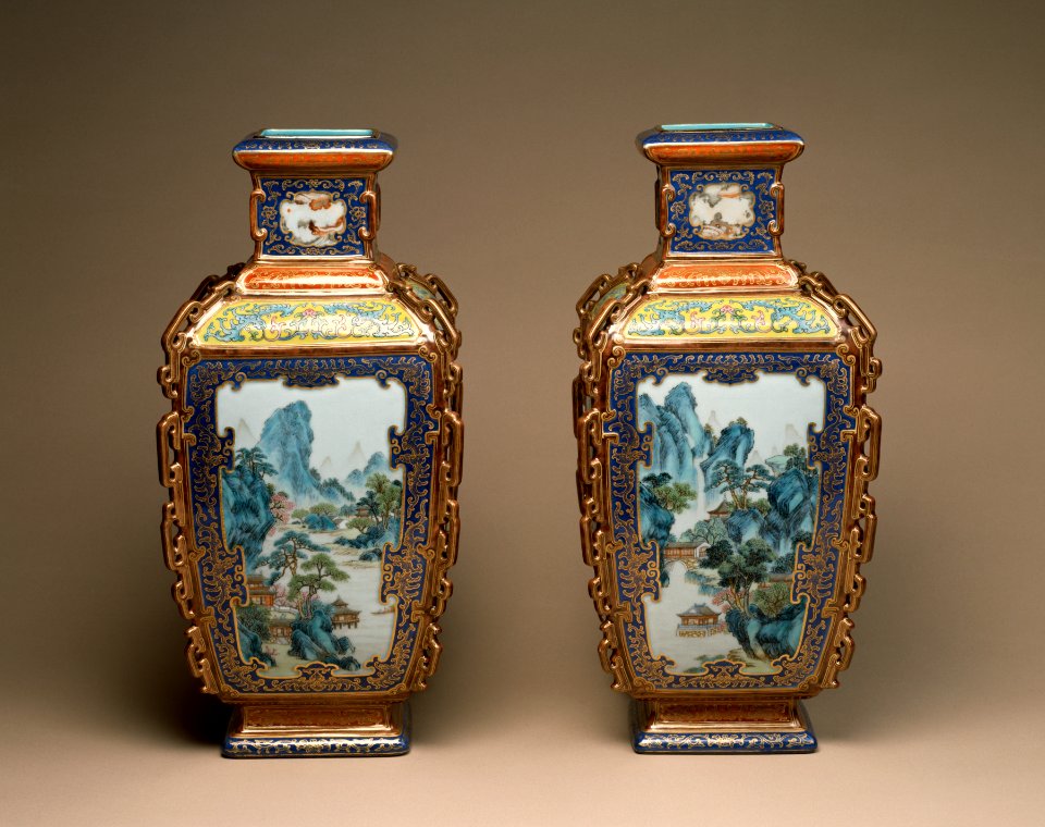 Chinese - Pair of Famille Rose Vases with Landscapes of the Four Seasons - Walters 492044, 492045 - Side B