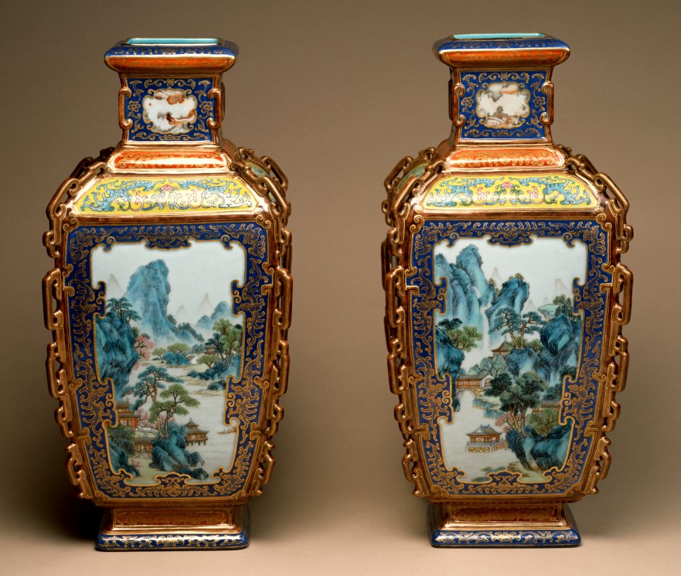 Chinese - Pair of Famille Rose Vases with Landscapes of the Four Seasons - Walters 492044, 492045 - Side B (cropped)