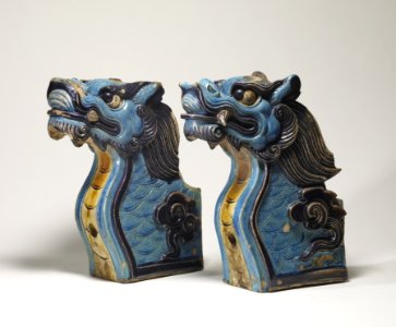 Chinese - Pair of Architectural Terminals - Walters 492378, 492379 - Three Quarter