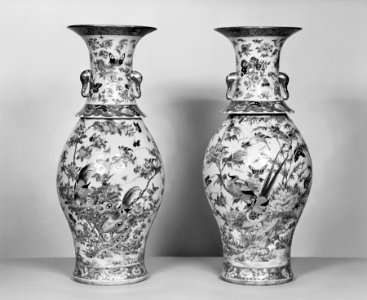 Chinese - Pair of Vases with Flowers, Insects, and Birds - Walters 492411, 492412
