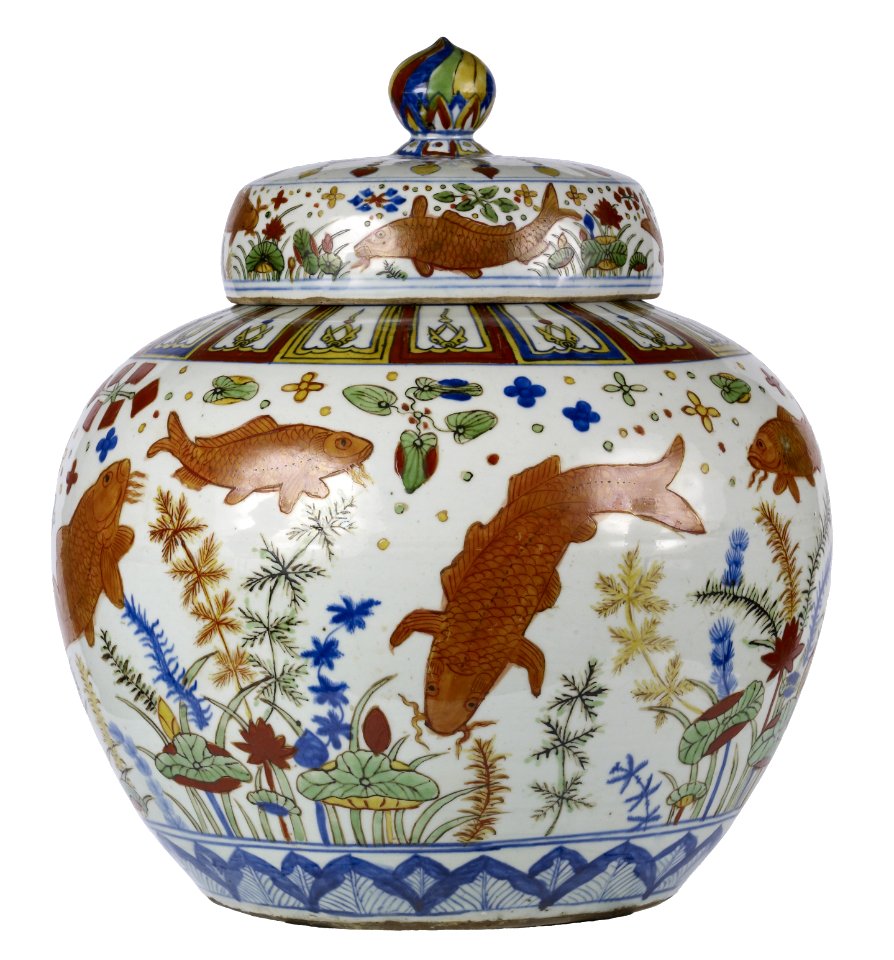 Chinese - Wine Jar with Carp among Water Weeds and Lotuses - Walters 491917 - View A (cropped)