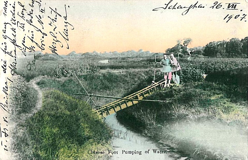 Chinese Foot Pumping of water Shanghai 1907