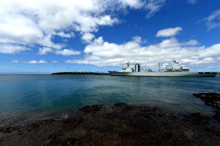 Chinese Navy replenishment ship Gaoyouhu (996) departs Joint Base Pearl Harbor-Hickam following the conclusion of Rim of the Pacific 2016. 160805-N-AI605-091