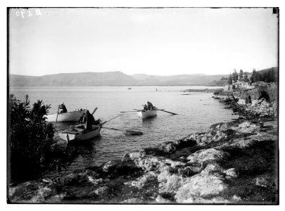 Choice set of thirteen slides, illustrating the Sea of Galilee and its fishermen still 'toiling with their nets.' Fishing boats at Bethsaida LOC matpc.05682