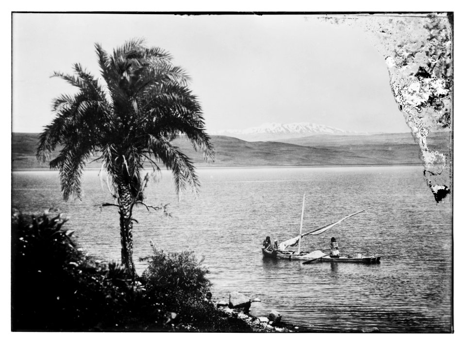 Choice set of thirteen slides, illustrating the Sea of Galilee and its fishermen still 'toiling with their nets.' Sea of Galilee and Mt. Hermon, Mt. of Transfiguration LOC matpc.06469