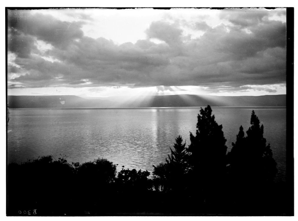 Choice set of thirteen slides, illustrating the Sea of Galilee and its fishermen still 'toiling with their nets.' Sunrise scene at Magdala LOC matpc.05692