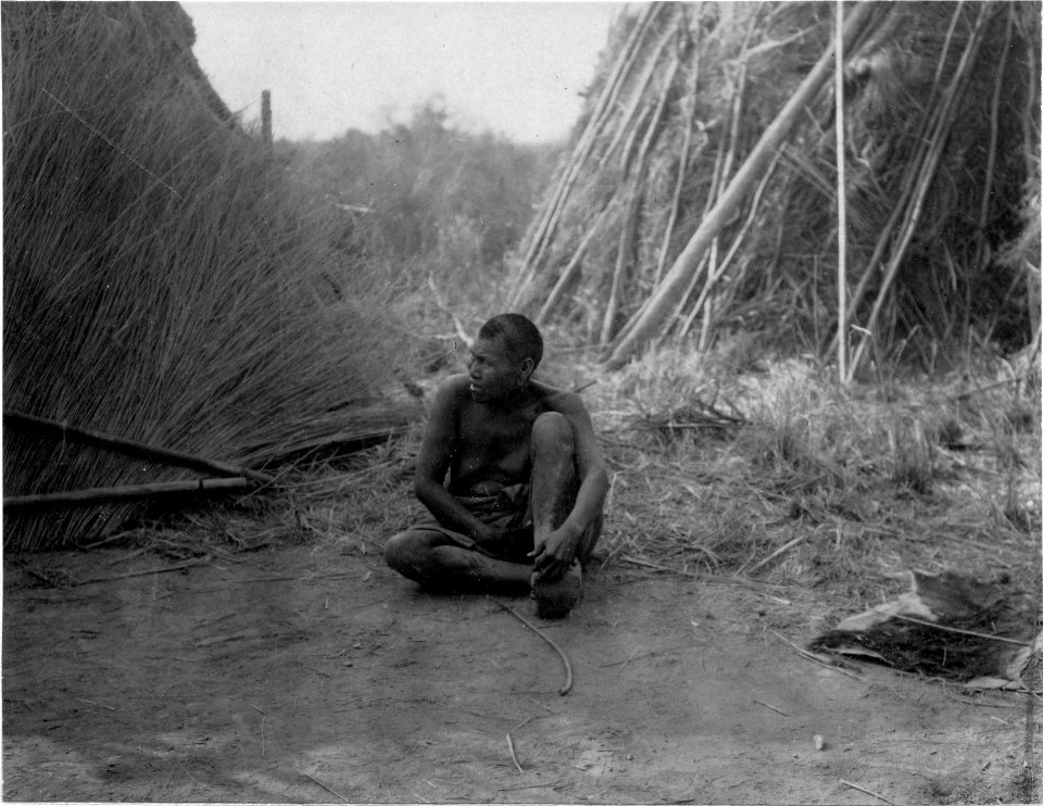 Choroti; hövdingens hustru, torkat gräs. Gran Chaco. Bolivia - SMVK - 004803