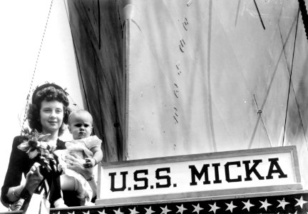 Christening of USS Micka (DE-176) at Federal Shipbuilding and Drydock Company, New Jersey (USA), 23 August 1943 (NH 96611)