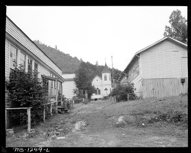 Church and school building are supplied by company. Kingston Pocahontas Coal Company, Exeter Mine, Big Sandy Housing... - NARA - 540752