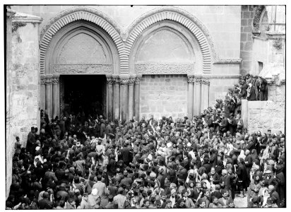 Church of the Holy Sepulchre and surroundings. Crowds awaiting the 'Holy Fire' LOC matpc.00872