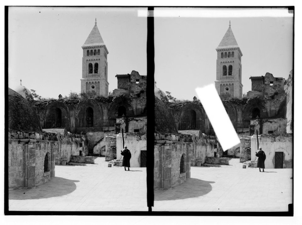 Church of the Holy Sepulchre and surroundings. Crusader cloisters from roof of St. Helena's Chapel LOC matpc.02490