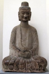Cina settentrionale, buddha assiso in meditazione, da grotte di gongxian, din. wei del nord, 550-600 ca.
