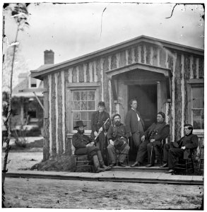 City Point, Virginia. Lt. Col. Ely S. Parker (Gen. Grant's military secretary), Gen. John A. Rawlins, Chief of Staff and others at Grant's headquarters LOC cwpb.02957