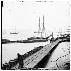City Point, Va. Wharf, Federal artillery, and anchored schooners LOC cwpb.01866