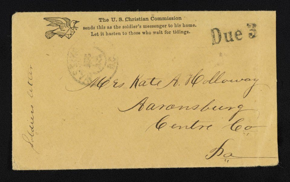 Civil War envelope for U.S. Christian Commission showing carrier pigeon with letter LCCN2011648587
