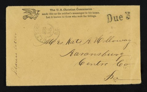 Civil War envelope for U.S. Christian Commission showing carrier pigeon with letter LCCN2011648587