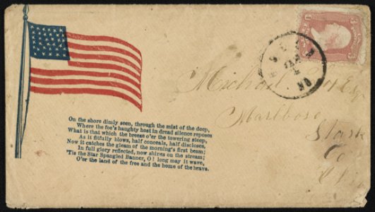 Civil War envelope showing American flag with second stanza from Francis Scott Key's poem, Defence of Fort McHenry LCCN2011660246