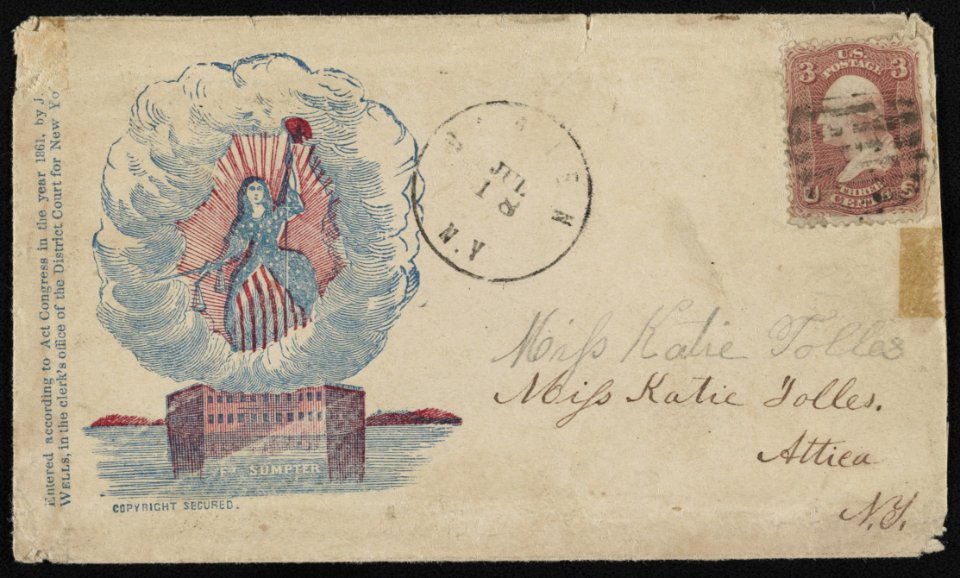 Civil War envelope showing Columbia in a ring of clouds above Fort Sumter LCCN2011648684