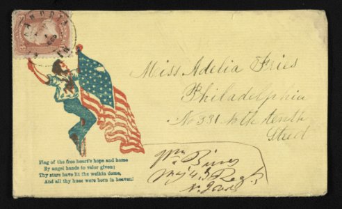 Civil War envelope showing sailor climbing up flagpole to American flag with lines from poem LCCN2011648571