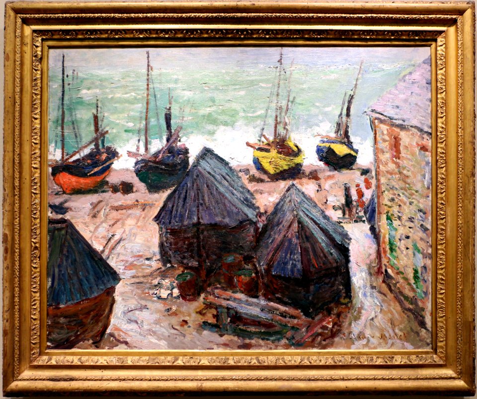 Claude monet, barche sulla spiaggia a étretat, 1885