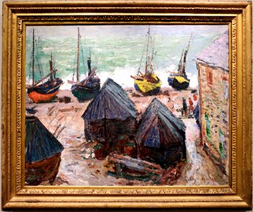 Claude monet, barche sulla spiaggia a étretat, 1885