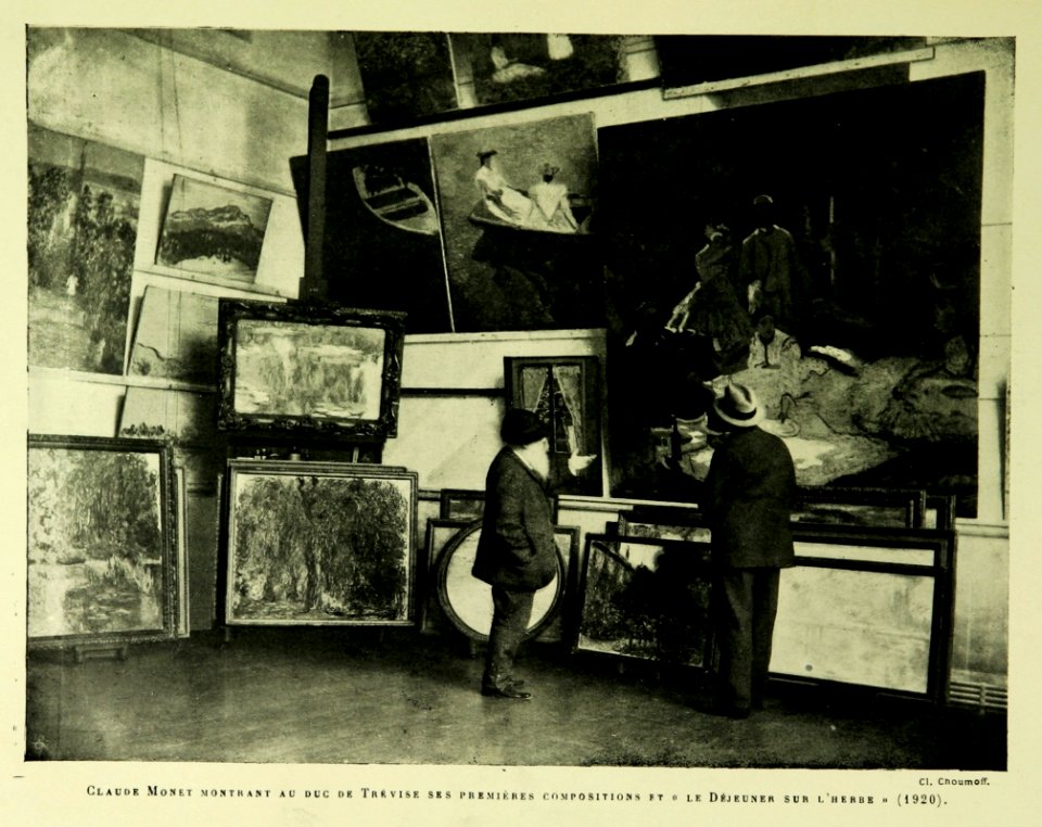 Claude Monet montrant au duc de Trévise ses premières compositions et «le Déjeuner sur l’herbe» (1920)