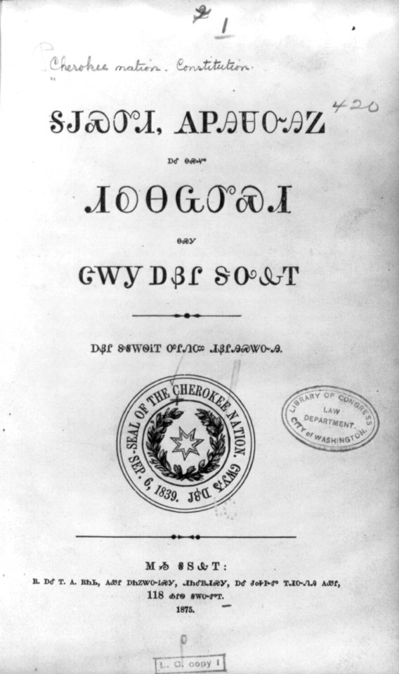 Constitution and laws of the Cherokee nation LCCN2001696102