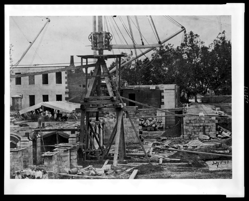 Construction equipment on site for the United States Treasury Building, Washington, D.C., during initial stages LCCN00651776