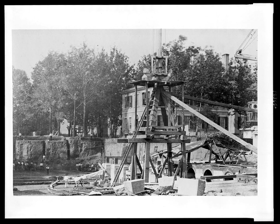 Construction equipment in excavation at site for the United States Treasury Building, Washington, D.C. LCCN00651778