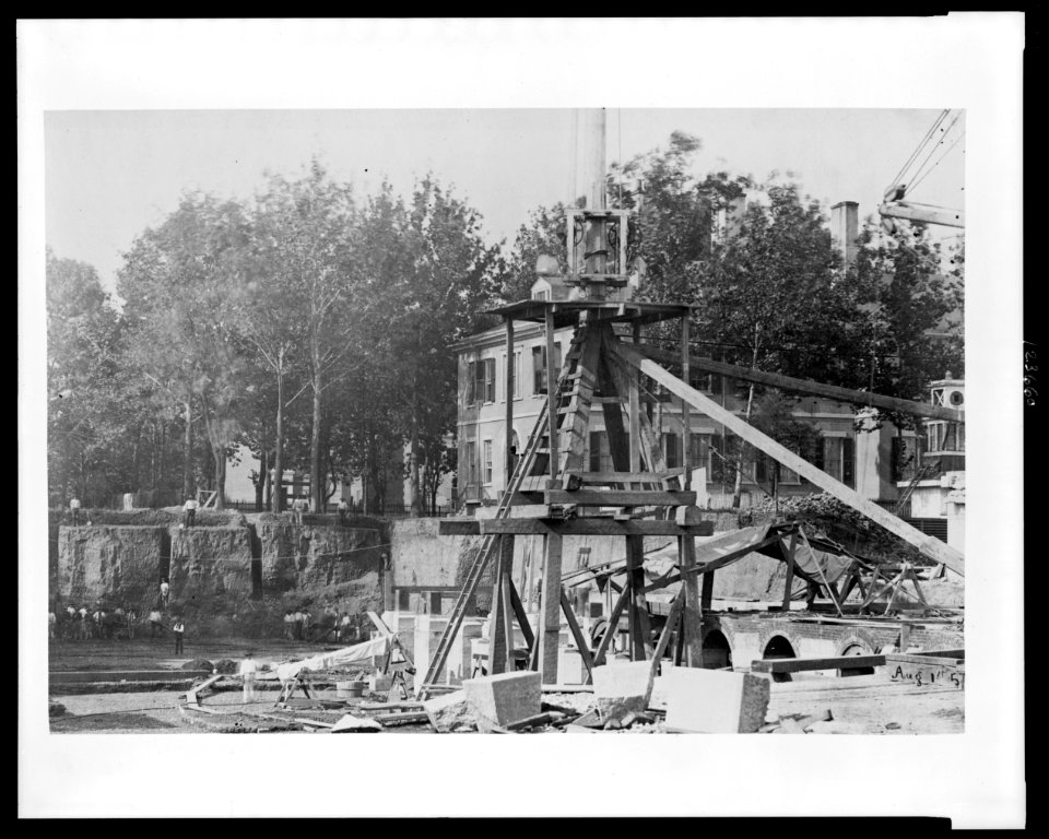 Construction equipment in excavation at site for the United States Treasury Building, Washington, D.C. LCCN00651778