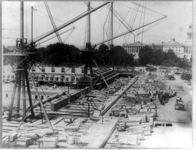 Construction of the Jefferson Building, Library of Congress, with the Capitol in the background, Washington, D.C. LCCN89715078