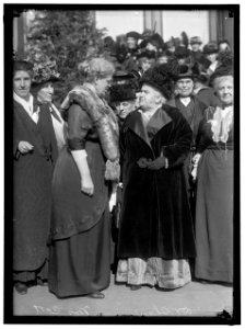 CONSTRUCTIVE PEACE GROUP- AT EXTREME LEFT, CHARLOTTE P. GILLMAN; NEXT MRS. C.C. CATT; DR. A.H. SHAW; MRS. HENRY WILLARD; MRS. ANNA G. SPENCER; MARION T. BURRITT; JANET RICHARDS. 2ND ROW, 2ND LCCN2016866081